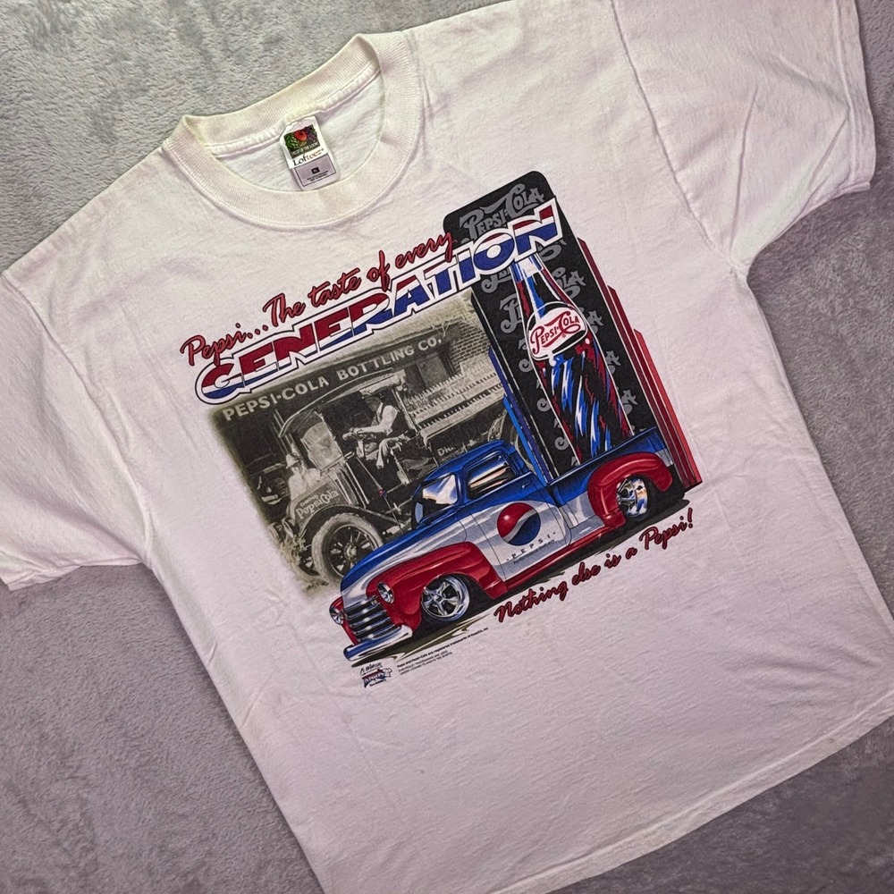 Fruit of the Loom Mens T-Shirt Sz XL White Pepsi Taste of Every Generation Truck